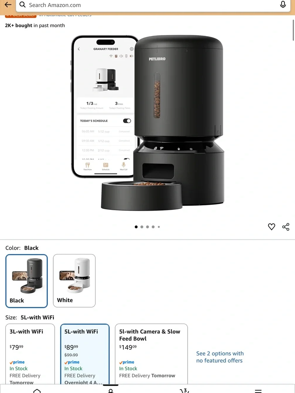 PETLIBRO Automatic Cat Feeder with Stainless Steel Bowl - Black